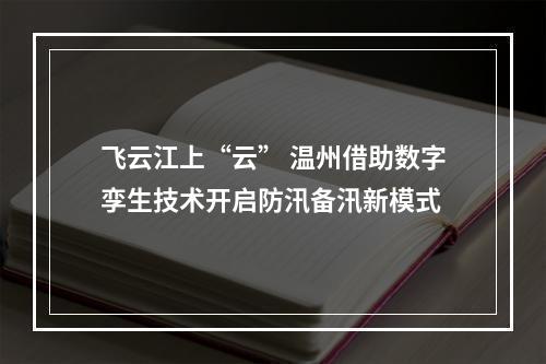 飞云江上“云” 温州借助数字孪生技术开启防汛备汛新模式
