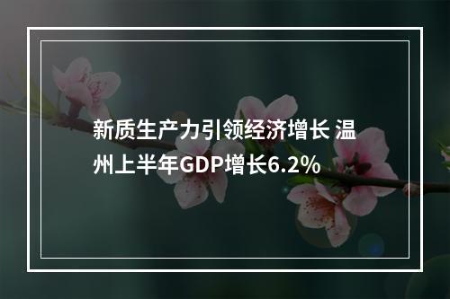 新质生产力引领经济增长 温州上半年GDP增长6.2％