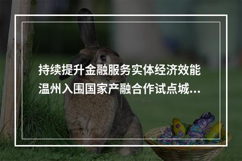 持续提升金融服务实体经济效能 温州入围国家产融合作试点城市