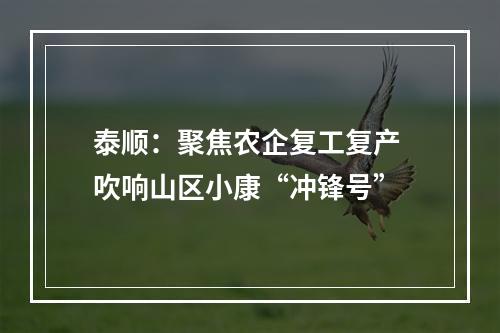 泰顺：聚焦农企复工复产 吹响山区小康“冲锋号”