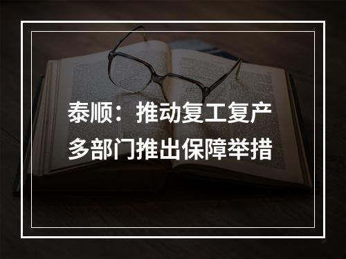 泰顺：推动复工复产 多部门推出保障举措