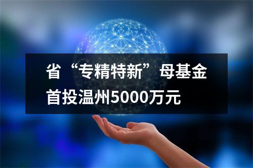 省“专精特新”母基金首投温州5000万元