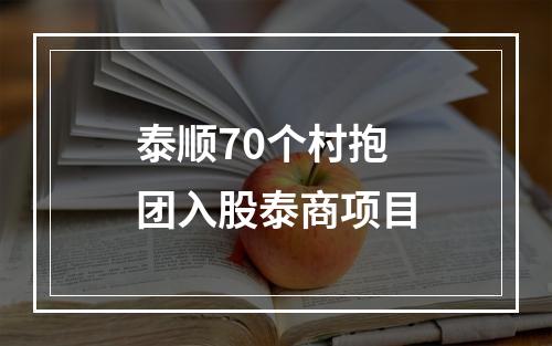 泰顺70个村抱团入股泰商项目
