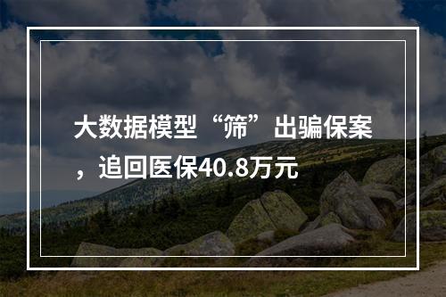 大数据模型“筛”出骗保案，追回医保40.8万元