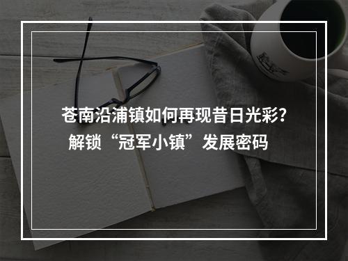 苍南沿浦镇如何再现昔日光彩？  解锁“冠军小镇”发展密码