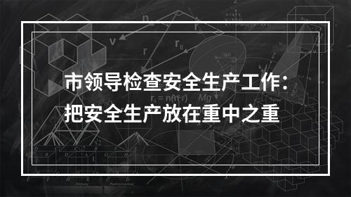 市领导检查安全生产工作：把安全生产放在重中之重