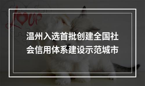 温州入选首批创建全国社会信用体系建设示范城市