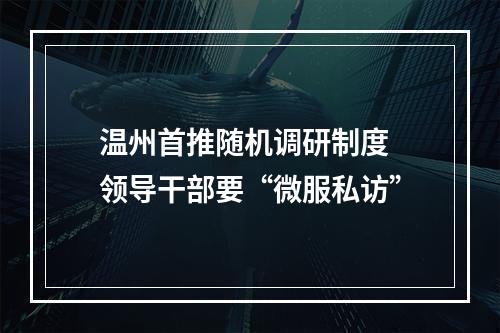 温州首推随机调研制度 领导干部要“微服私访”