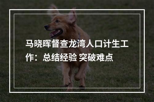 马晓晖督查龙湾人口计生工作：总结经验 突破难点