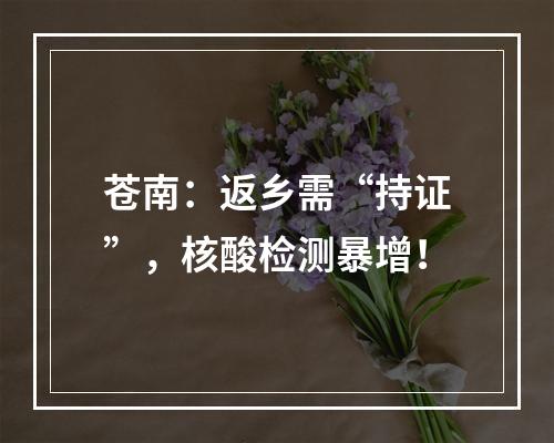 苍南：返乡需“持证”，核酸检测暴增！