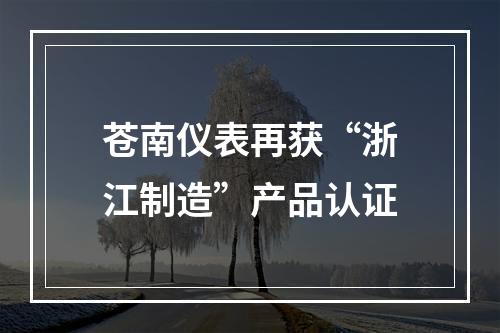 苍南仪表再获“浙江制造”产品认证
