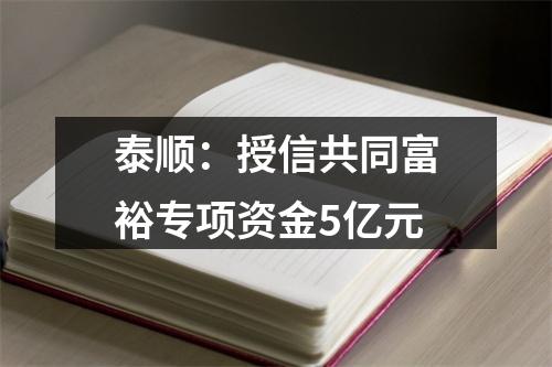 泰顺：授信共同富裕专项资金5亿元