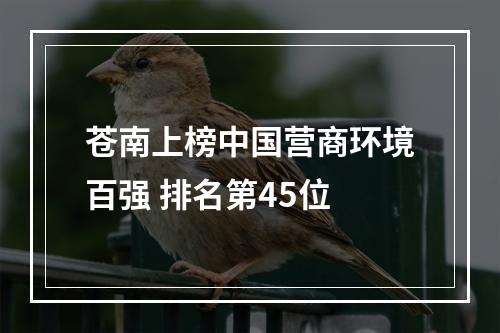苍南上榜中国营商环境百强 排名第45位