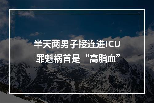 半天两男子接连进ICU 罪魁祸首是“高脂血”